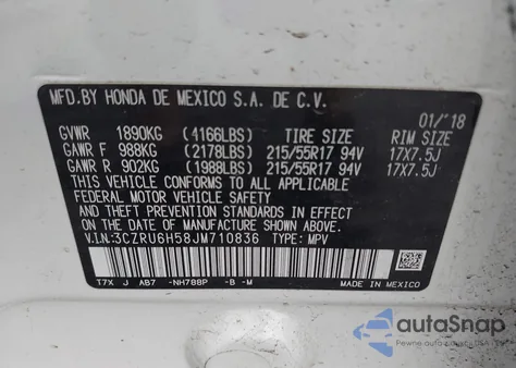 2018 Honda Hr-V Ex from USA, damaged, VIN 3CZRU6H58JM710836